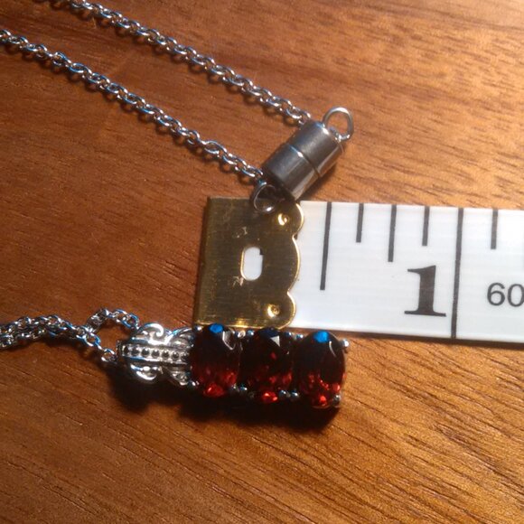 Mozambique Garnet Three Stone Stainless Steel Pendant Necklace - Picture 12 of 12